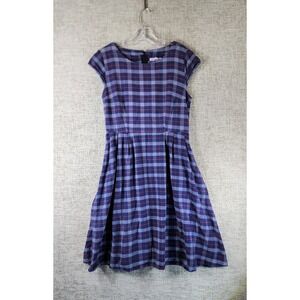 Mata Traders Dress Womens Medium Blue Plaid Fit Flare Midi Cottage Peasant
